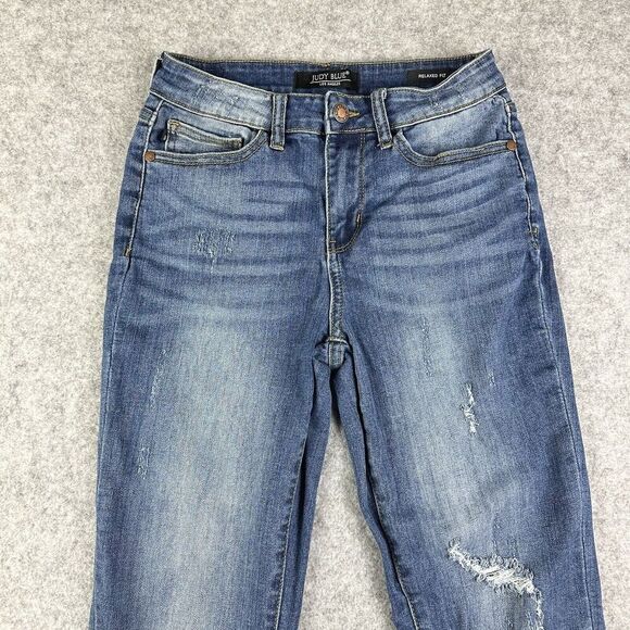 Judy Blue Jeans Womens 28 Distressed Relaxed Fit Dark Wash Everyday Stretch - Picture 2 of 16